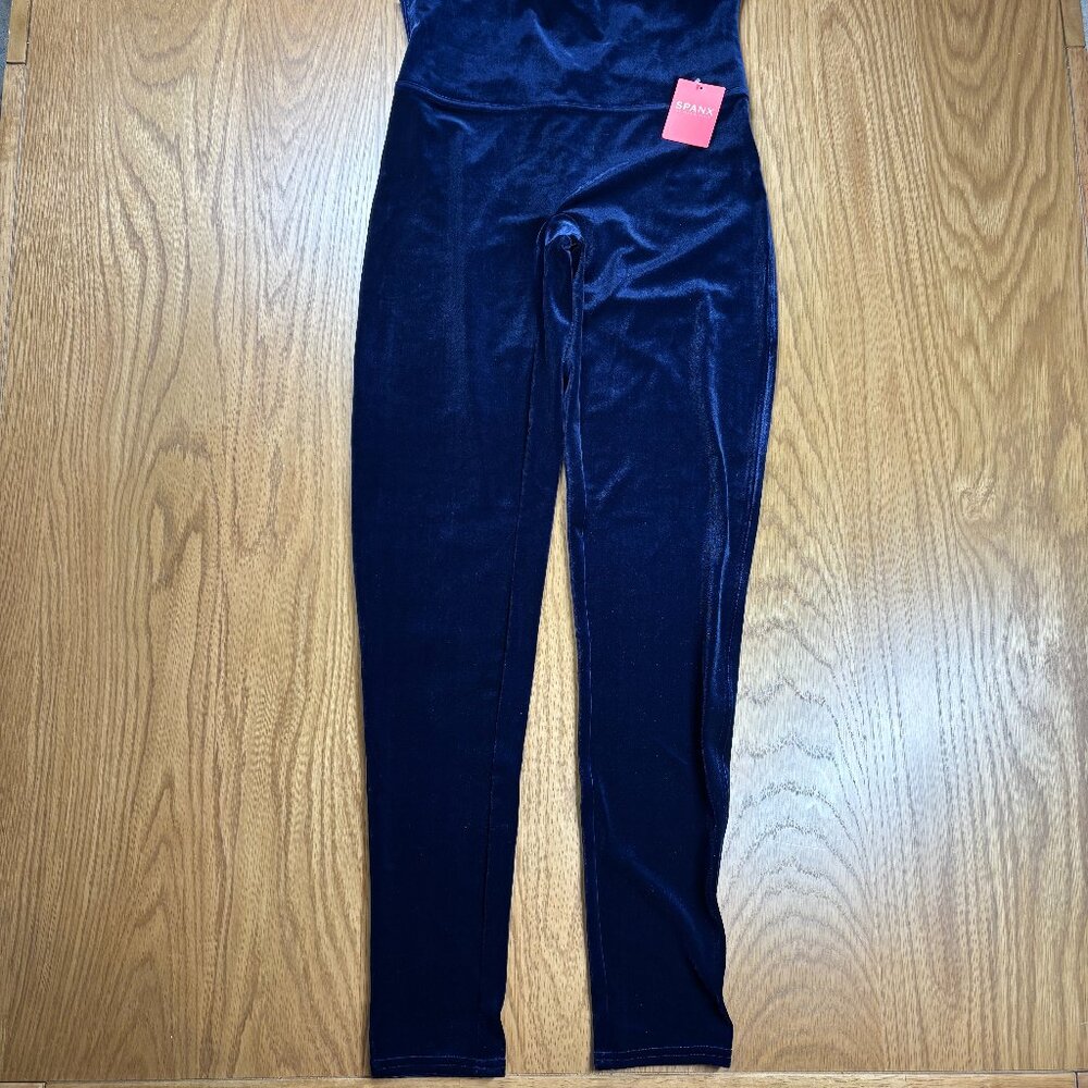 Spanx Velvet Leggings‎ Navy Blue High Rise Shaping Soft Stretch – Size L - Picture 2 of 8